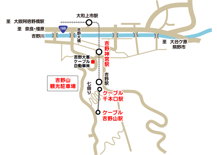 吉野山観光駐車場 map